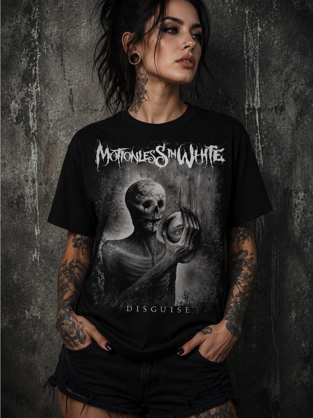 Motionless in White. Infamous Cotton Black T Shirt, Crew-Neck Sz S-2XL.